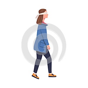 Woman Character Wearing Blindfold Following Someone Trusting and Having Faith in Something Vector Illustration