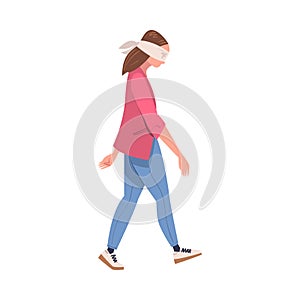 Woman Character Wearing Blindfold Following Someone Trusting and Having Faith in Something Vector Illustration