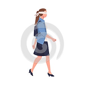 Woman Character Wearing Blindfold Following Someone Trusting and Having Faith in Something Vector Illustration