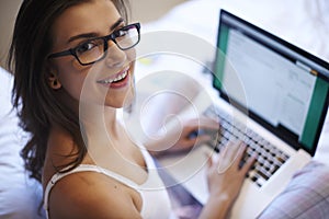 Woman checking email box