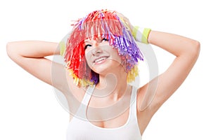 Woman cheer leader with color hair