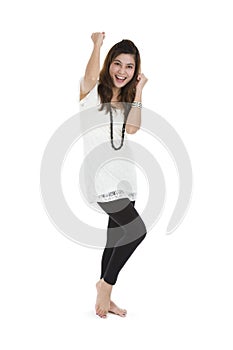 Woman cheering and dancing