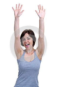 Woman cheering with her hands in the air