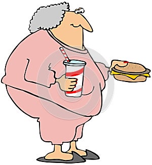 Woman With A Cheeseburger And Soda photo