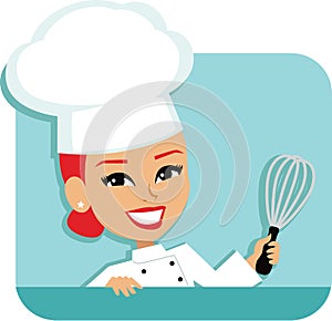 Woman Chef Cartoon Baking Illustration photo