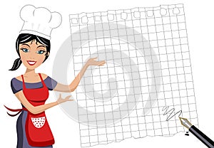 Woman Chef Showing Empty Squared Sheet