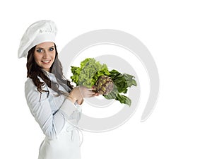 Woman chef with vegetables