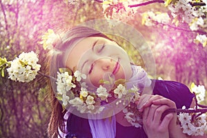 Woman and cherry blossom - spring, magic