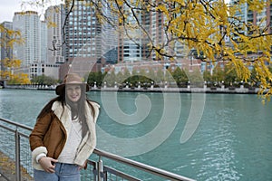 A woman in chicago in the fall