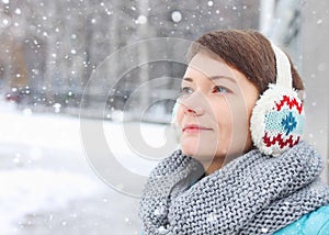 Woman child outside park winter ice snow