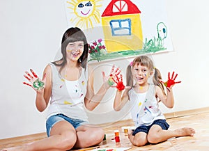 Woman and child paint colors