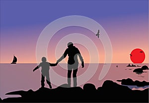 Woman and child silhouettes