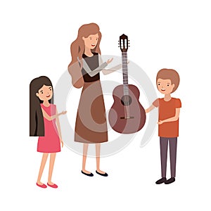 Woman with children and guitar character