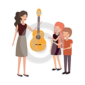 Woman with children and guitar character