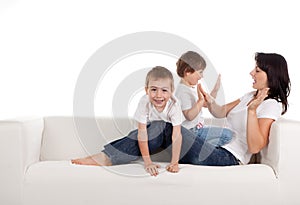 Woman and children playing