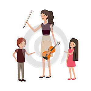 Woman with children and violin character