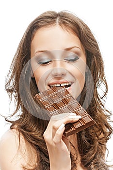 Woman with chocolate bar
