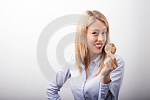 Woman with chocolate chip cookie