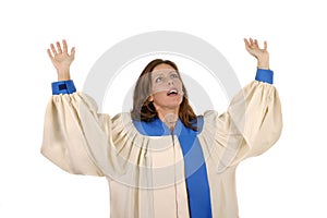 Woman In Choir Robe Praising God