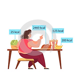 Woman choose between healthy and junk food. Calorie control