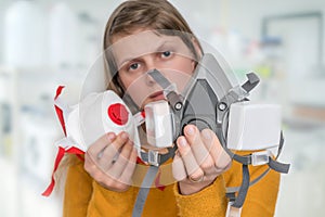 Woman chooses FFP3 respirator mask photo