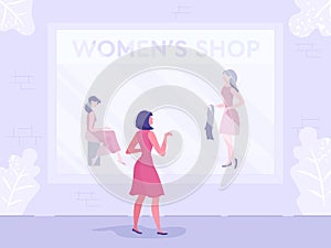 Woman Choosing Clothes on Mannequin at Shop Window