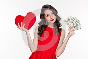 Woman choosing between love or money