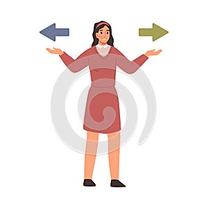 Woman choosing from multiple direction solutions