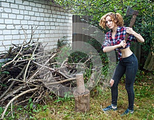 Woman Chopping Wood
