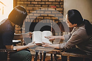 Woman christian read bible, Asian girl who believers praying and worshiping to god