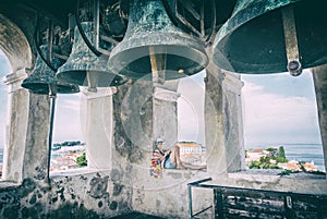 Woman in church tower, Euphrasian Basilica, Porec, Croatia