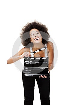 Woman with clapboard