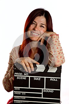 Woman with clapperboard photo