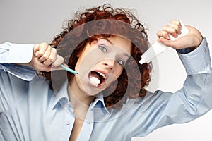 Woman clean teeth