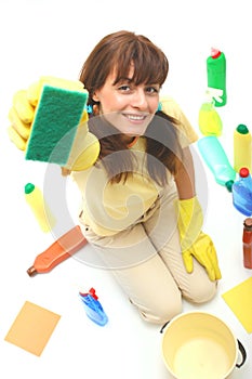 A woman cleaning