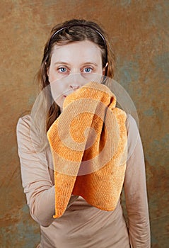 Woman cleaning cloth