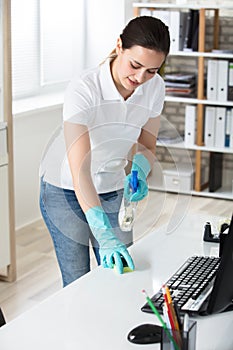 Woman Cleaning The Desk