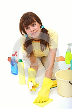 A woman cleaning floor