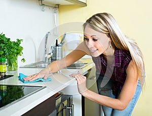 Woman cleaning kitchen