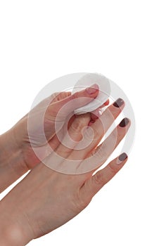 Woman Cleaning Red Nail Polish