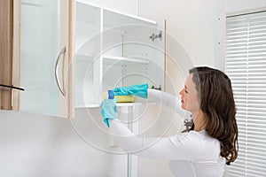 Woman Cleaning Shelf