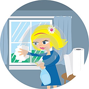 Woman Cleaning Window