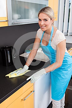 Woman Cleaning Worktop