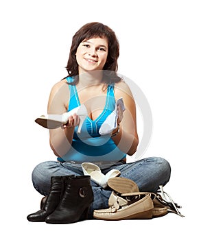 Woman cleans footwear