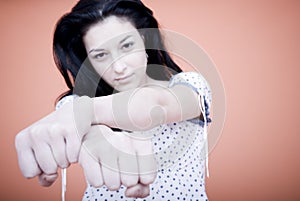 Woman with clenched fist