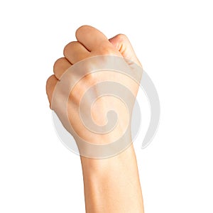 Woman clenched fist. Concept of unity, fight or cooperation