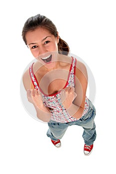 Woman clenching fists photo