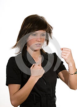 Woman clenching fists