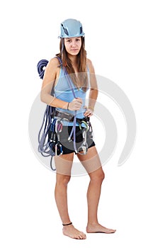 Woman in climbing equipment