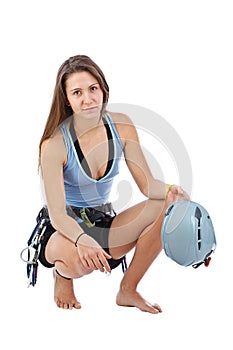 Woman in climbing equipment